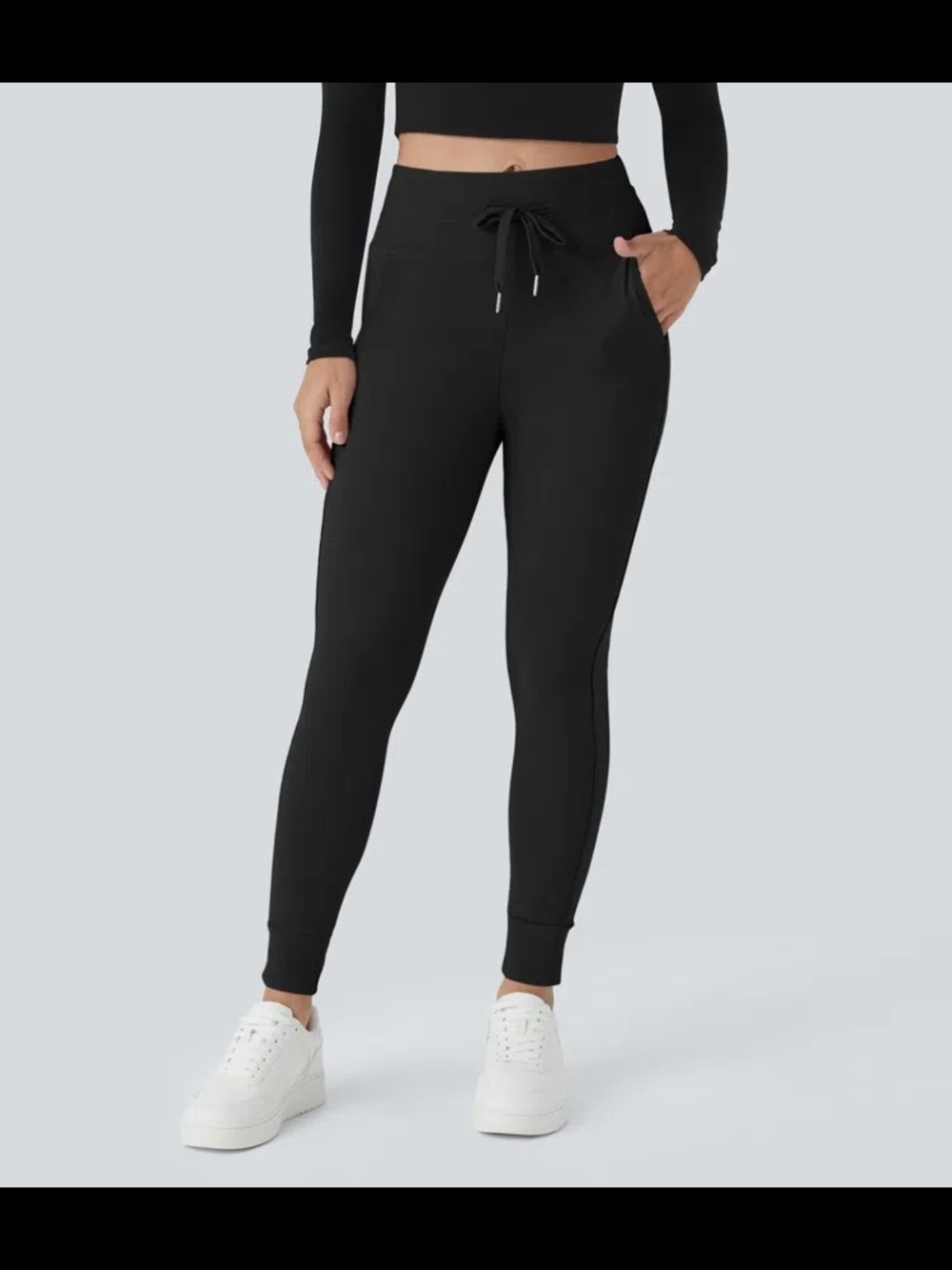Halara High Waisted Drawstring Black Joggers - M